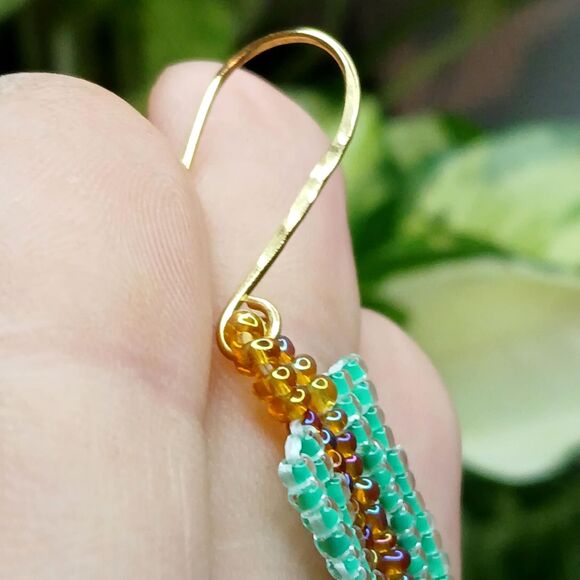 Boho Chic Seed Bead Dangle Earrings, Hammered Earrings, Statement Jewelry 3.25" - Picture 7 of 9
